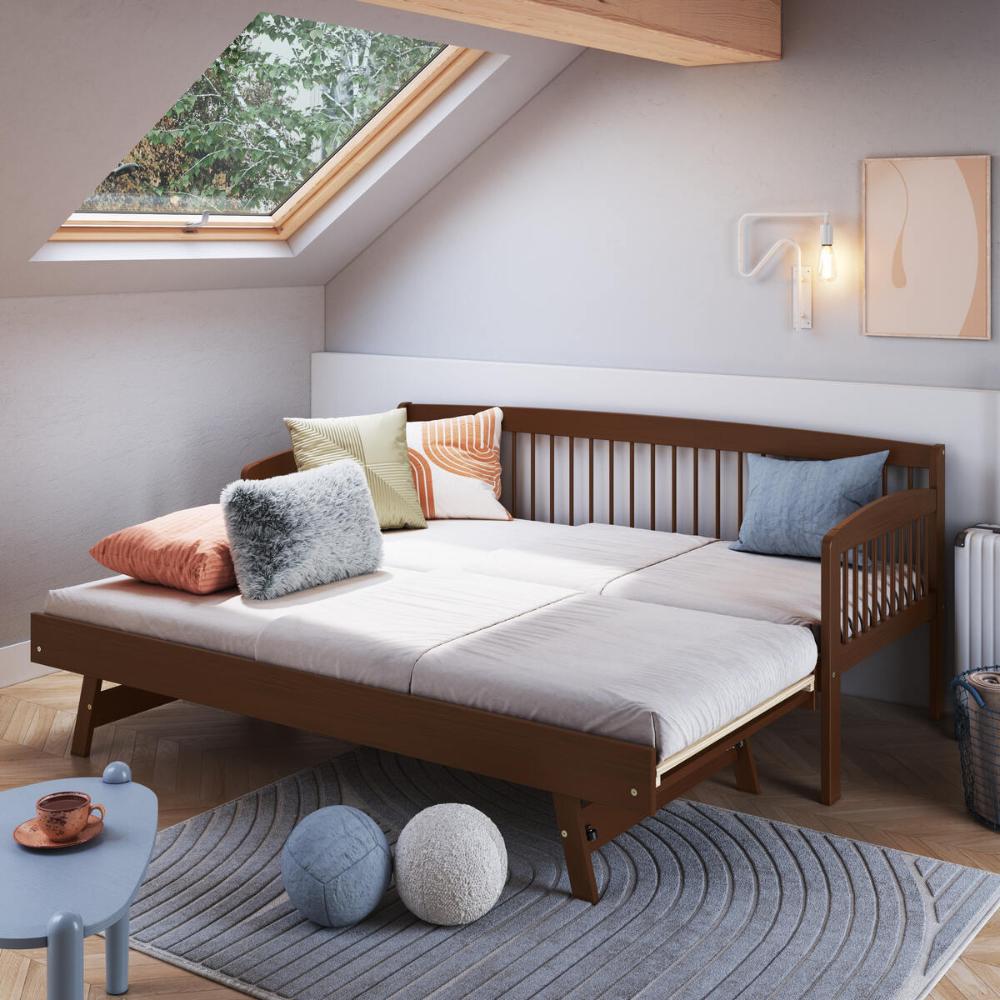 Sofá-Cama com Cama Auxiliar de Madeira Maciça para Colchão 78x188cm Multimóveis CR35275 Walnut
