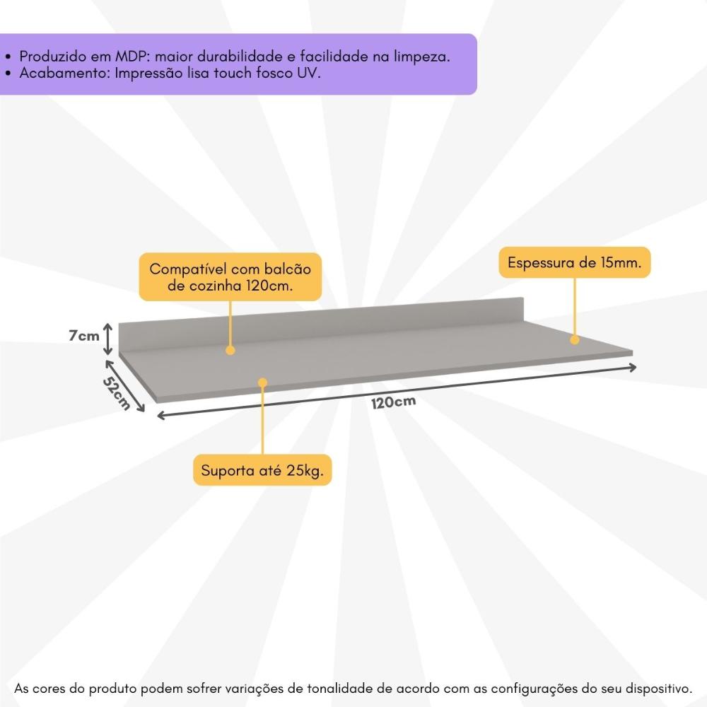 Tampo MDP 15mm para Balcão de Cozinha 120cm Multimóveis CR20290 Cinza