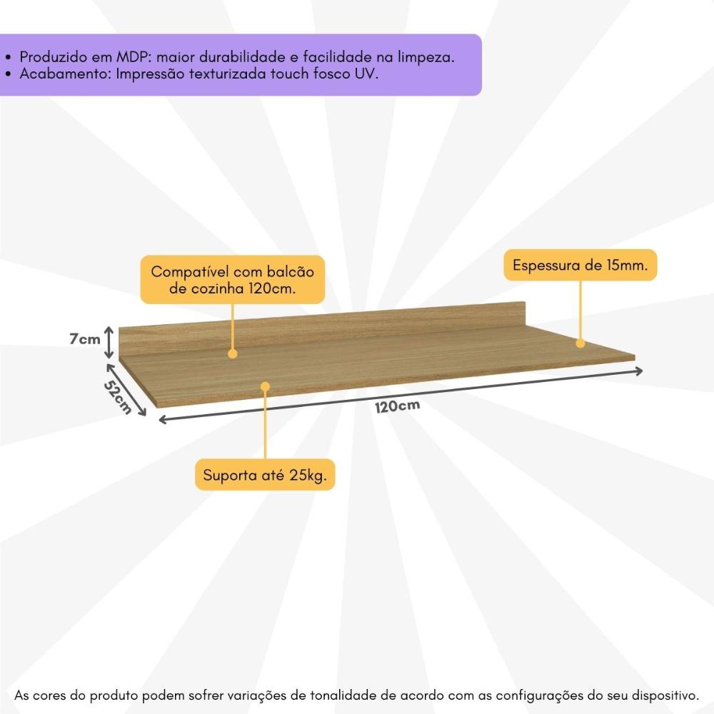 Tampo MDP 15mm para Balcão de Cozinha 120cm Multimóveis CR20290 Louro Freijo