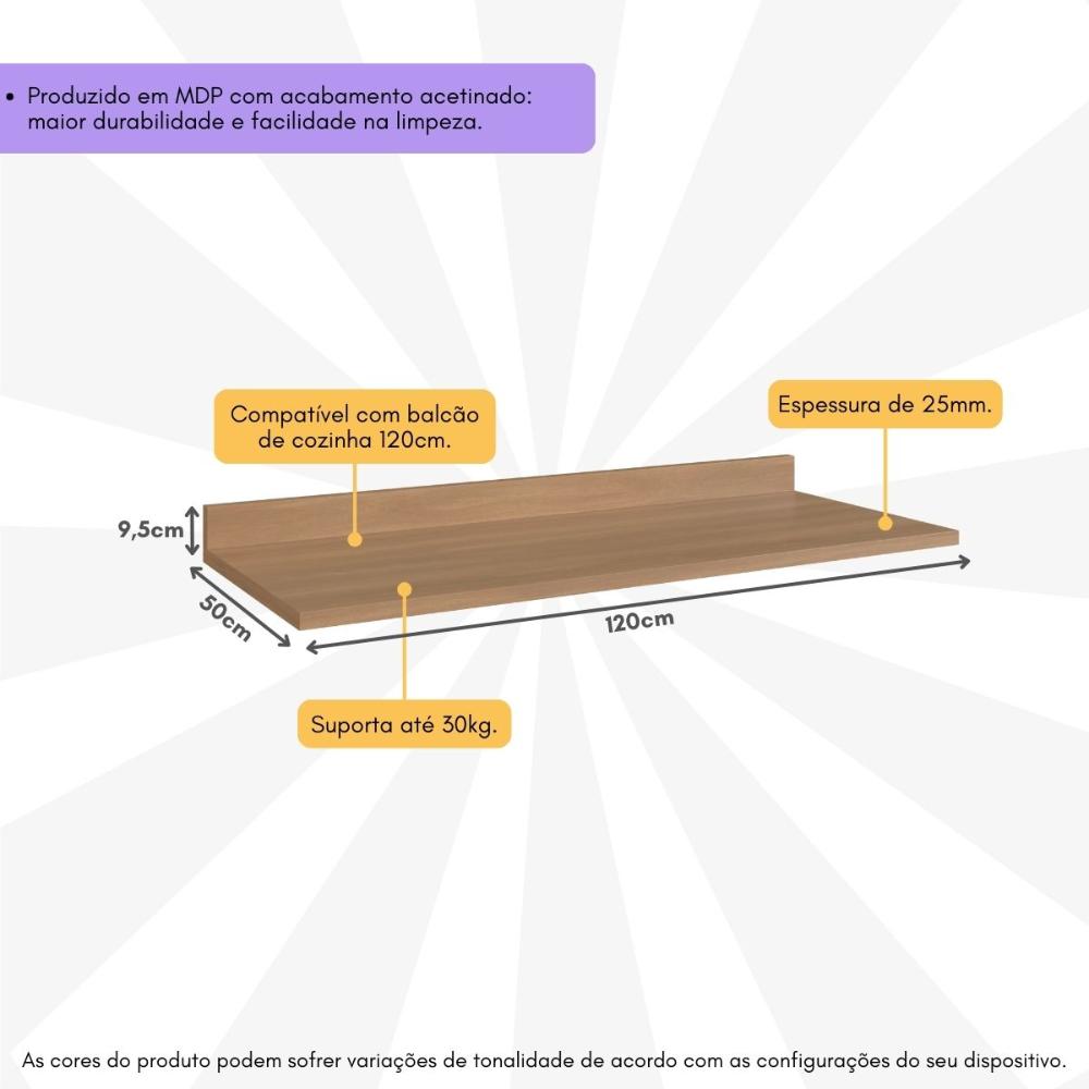 Tampo MDP 25mm para Balcão de Cozinha 120cm Havana Multimóveis CR20314 Rovere