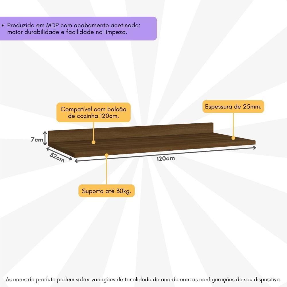 Tampo MDP 25mm para Balcão de Cozinha 120cm Toronto Multimóveis CR20303 Noce oro