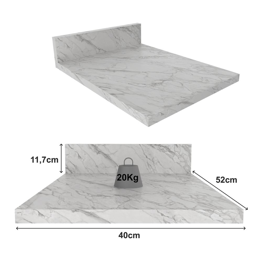 Tampo MDP 25mm para Balcão de Cozinha 40cm Multimóveis CR20419 Mármore Branco