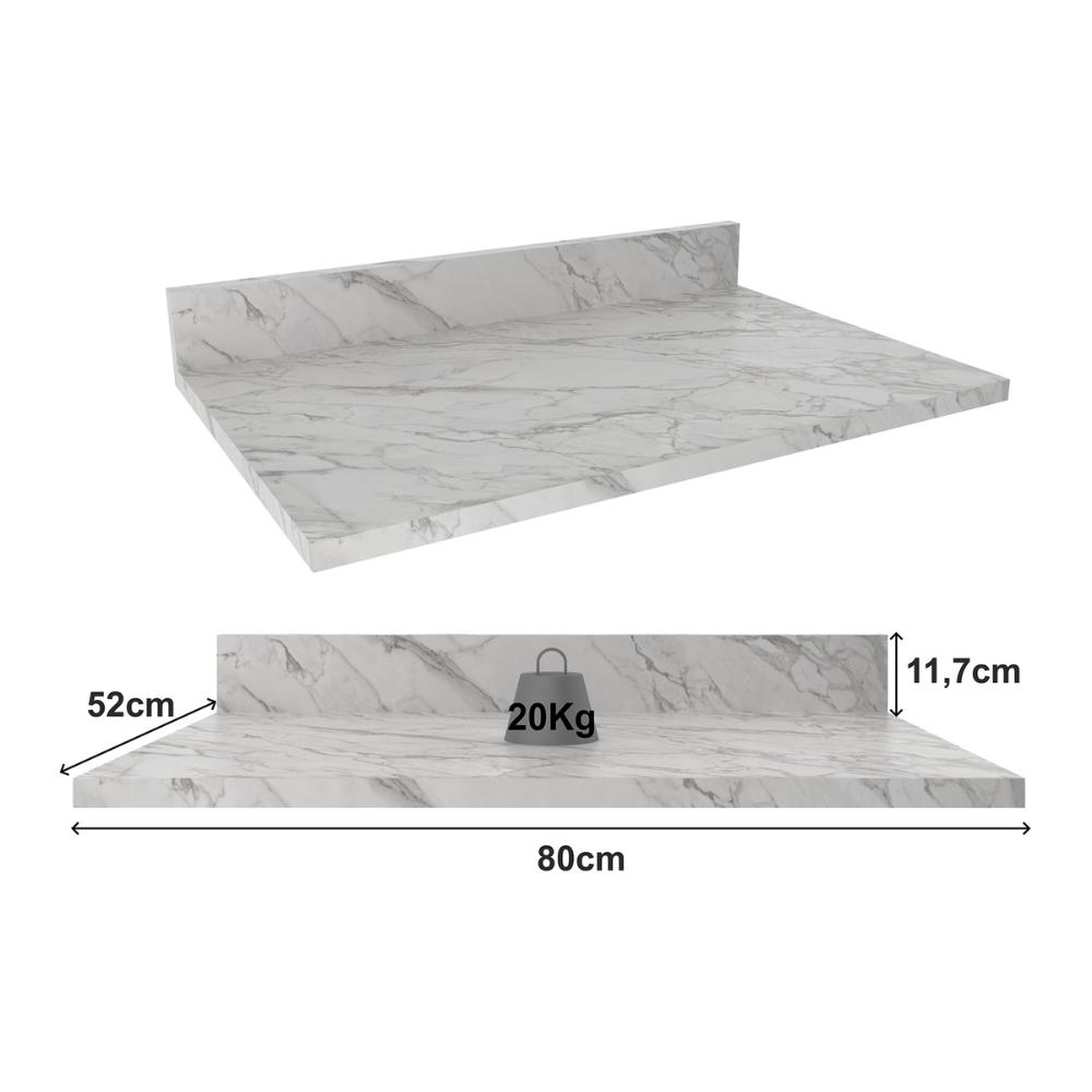 Tampo MDP 25mm para Balcão de Cozinha 80cm Multimóveis CR20418 Mármore Branco