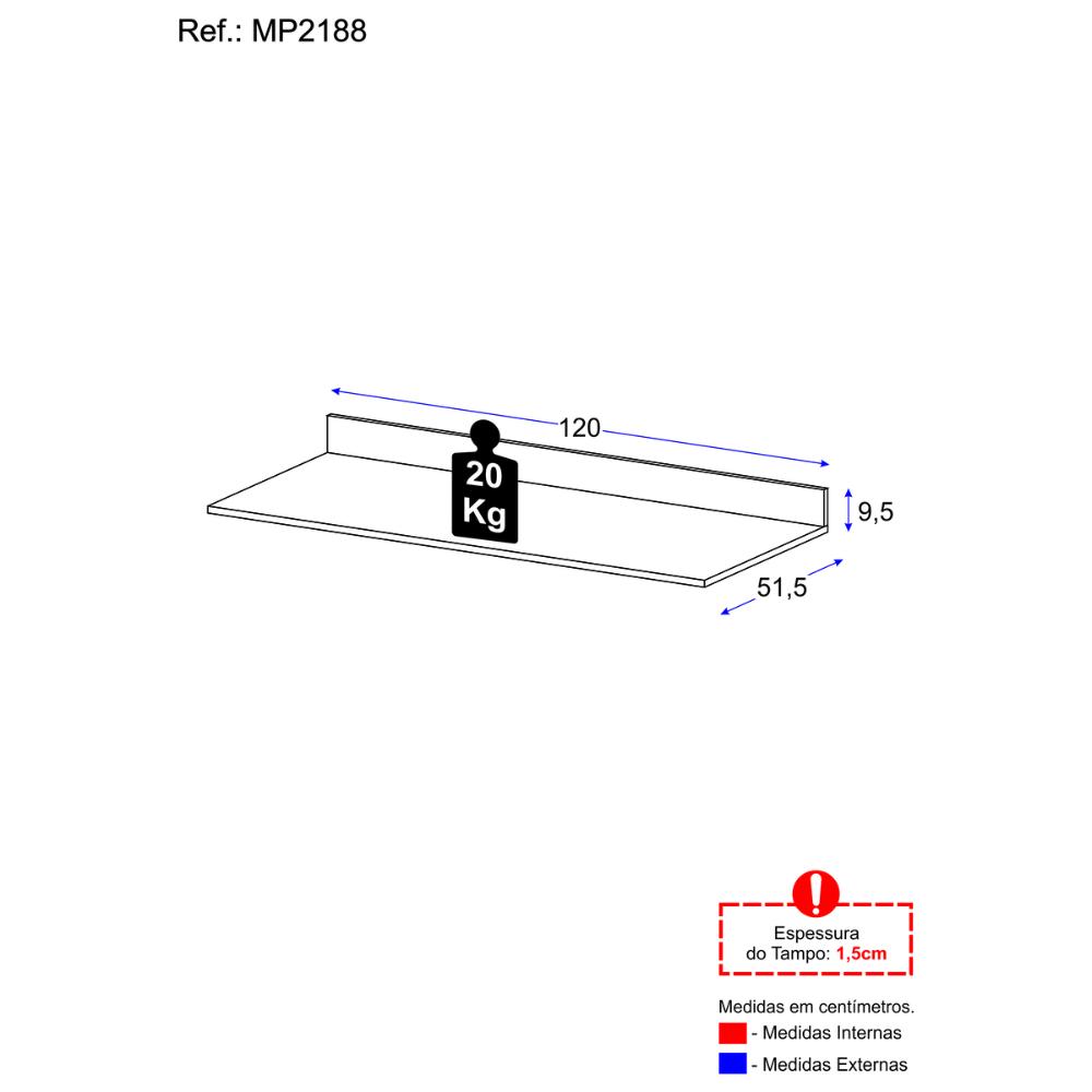 Tampo MDP para Balcão 120cm Multimóveis MP2188 Preto