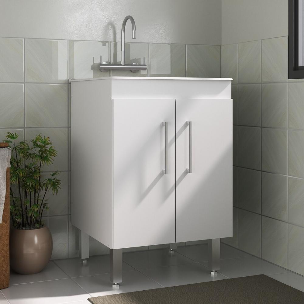 Tanque de Lavanderia 45 Litros com Gabinete 2 Portas Multimóveis CR30038 Branco
