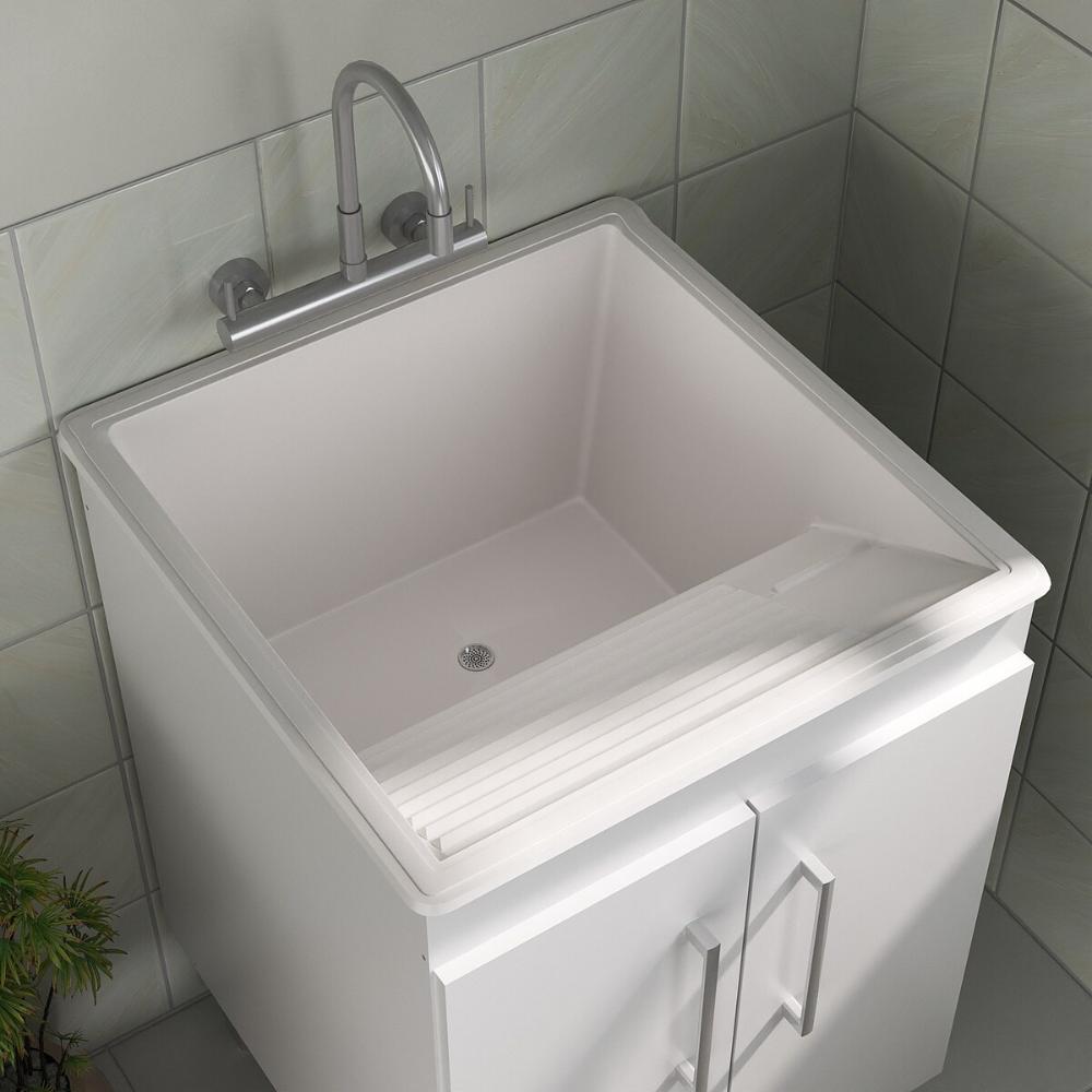 Tanque de Lavanderia 45 Litros com Gabinete 2 Portas Multimóveis CR30038 Branco
