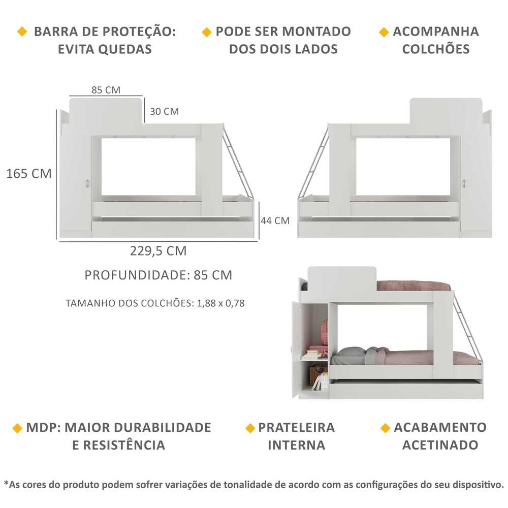 Treliche com Colchão Incluso 1 Porta Havana Multimóveis Branco