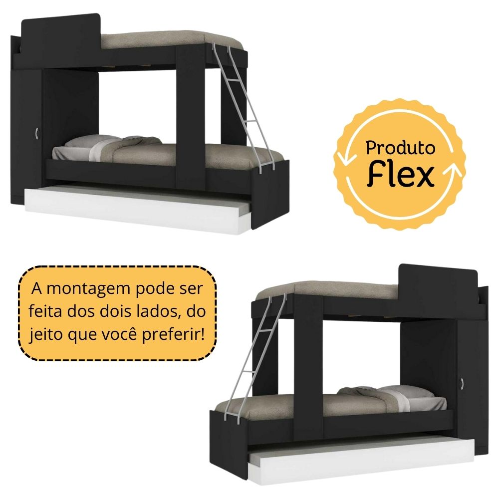 Treliche com Colchão Incluso 1 Porta Havana Multimóveis Preto/Branco