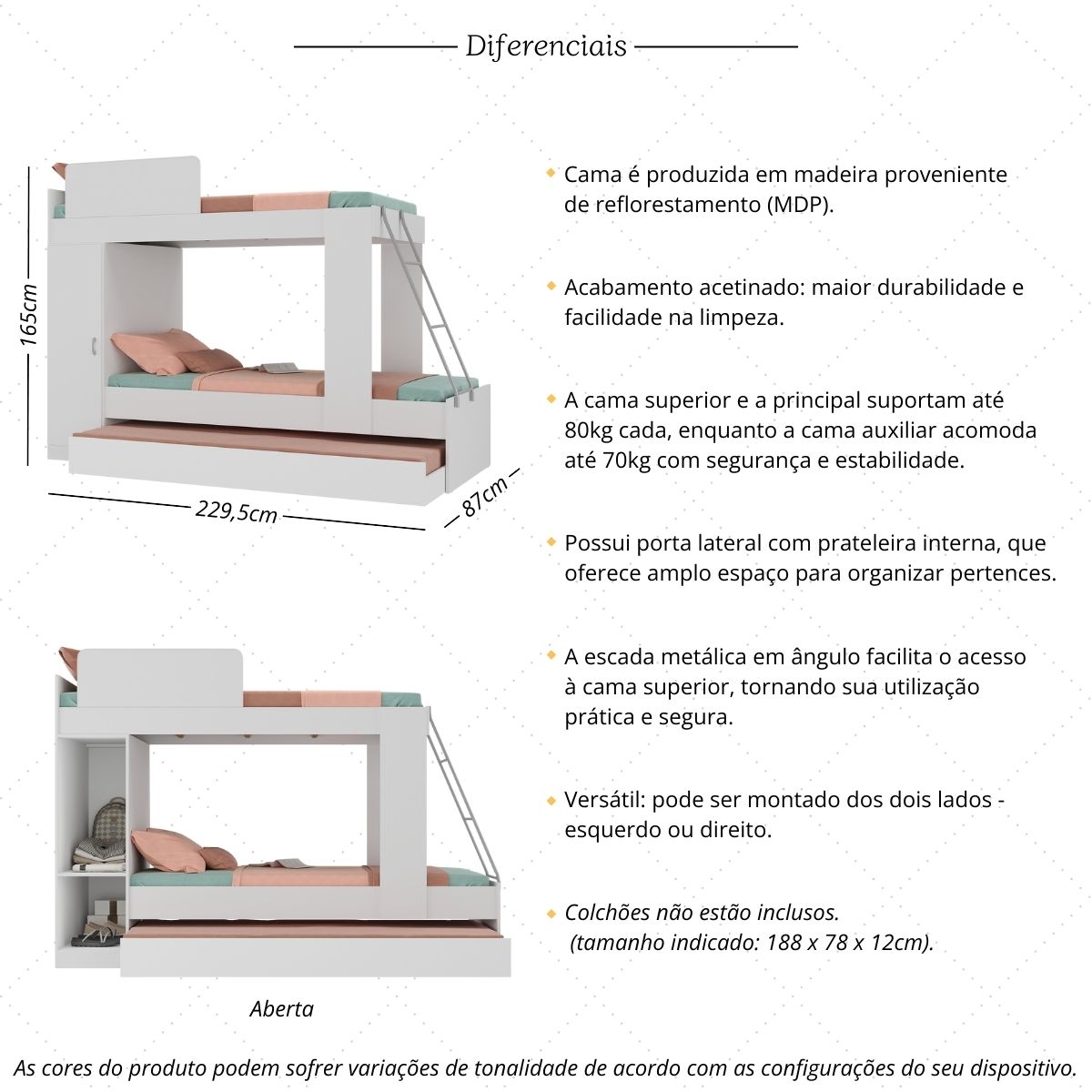 Treliche para colchão 78 x 188 cm Multimóveis Branco