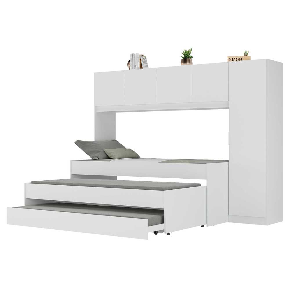Tricama de Solteiro com Colchão e Guarda Roupa Dublin Multimóveis MP4034 Branca