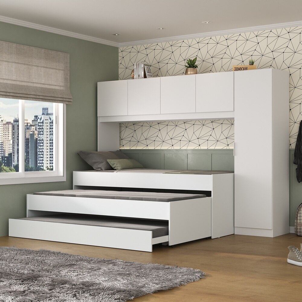 Tricama de Solteiro com Colchão e Guarda Roupa Dublin Multimóveis MP4034 Branca