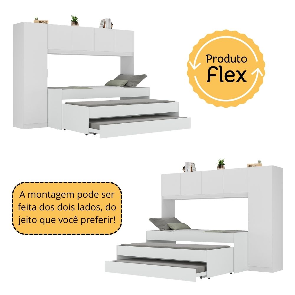 Tricama de Solteiro com Colchão e Guarda Roupa Dublin Multimóveis MP4034 Branca