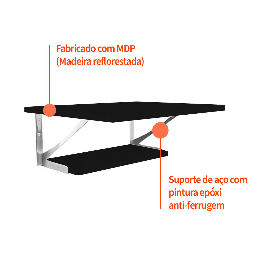 Conjunto com 2 Prateleiras Multi Preto 50x40 cm