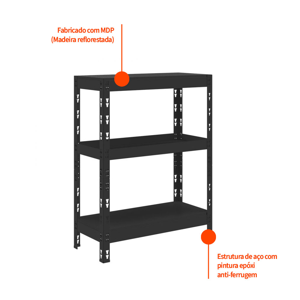 Estante Stronger M 3 Prateleiras Preta