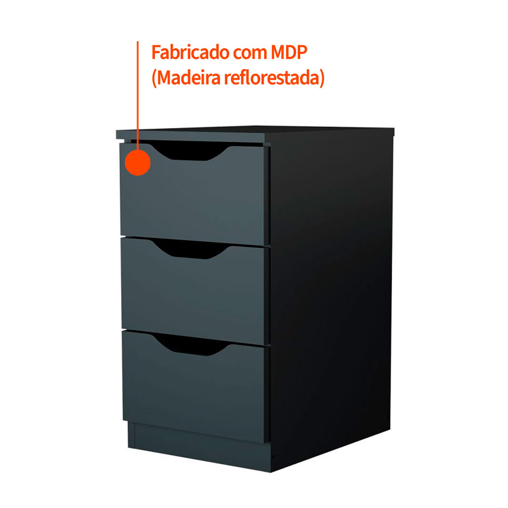 Gaveteiro Agra 3 GV Preto