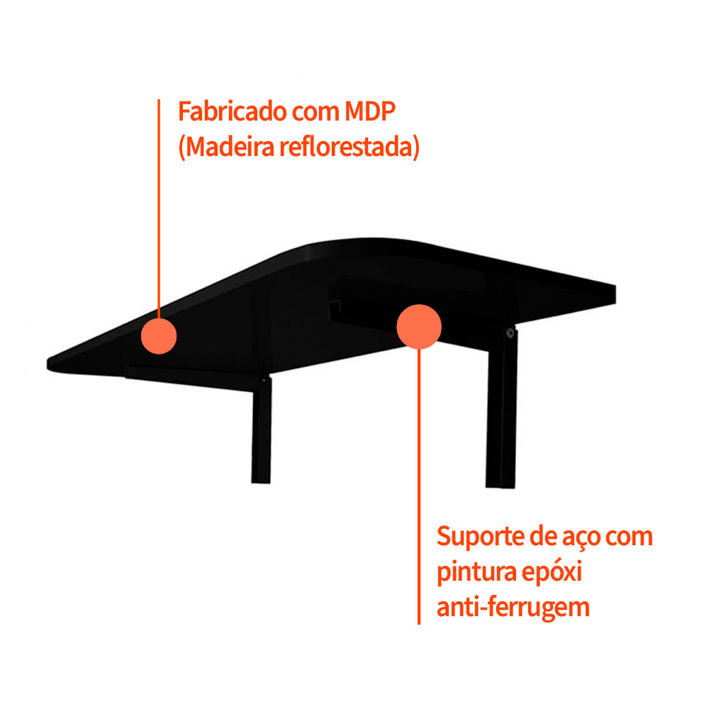 Mesa de Cozinha Dobrável MDS Preta (100x50 cm)