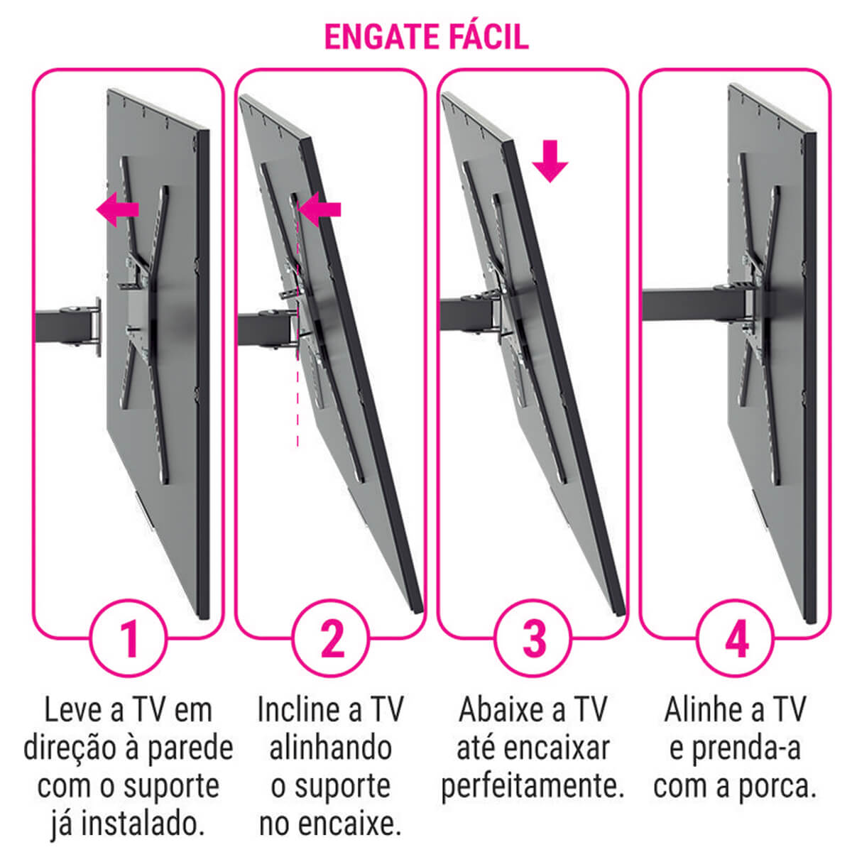 Suporte Triarticulado com Inclinação para TV Televisão de 14 a 56 Polegadas Preto Multivisão