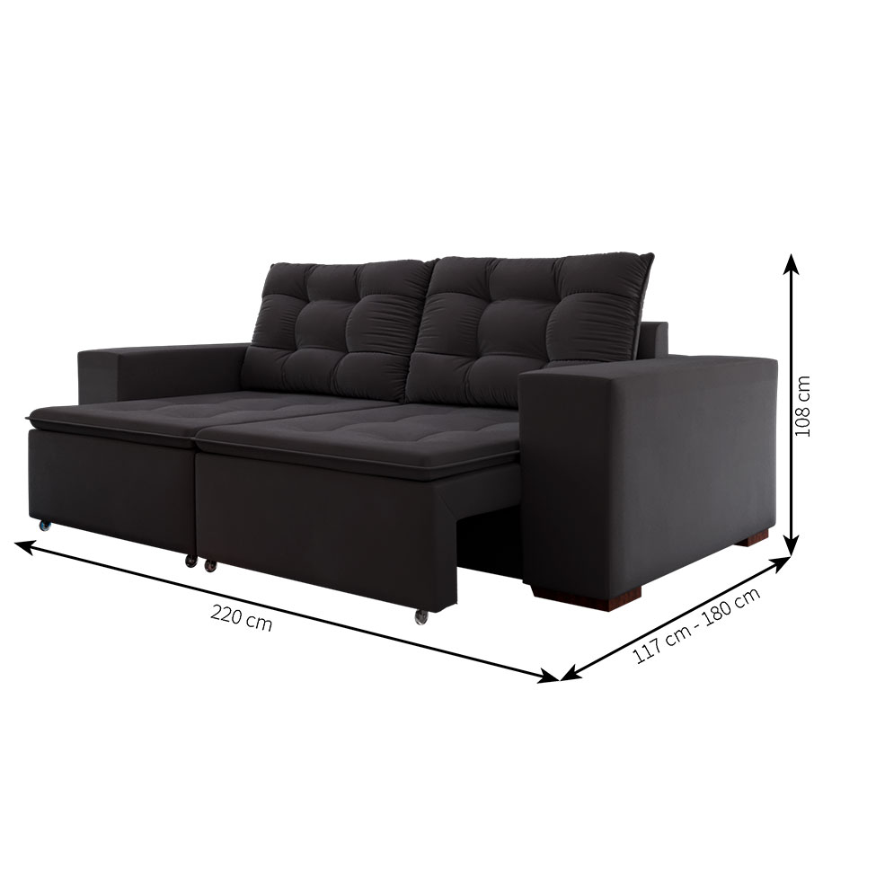[OUTLET] Sofá 3 Lugares Retrátil e Reclinável Luther Veludo Grafite 220 cm