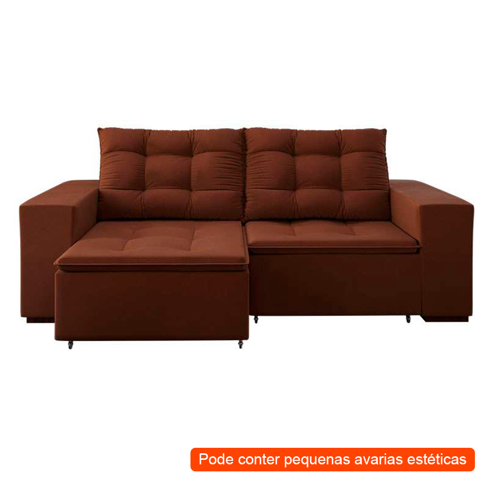 [OUTLET] Sofá 3 Lugares Retrátil e Reclinável Luther Veludo Marrom 220 cm