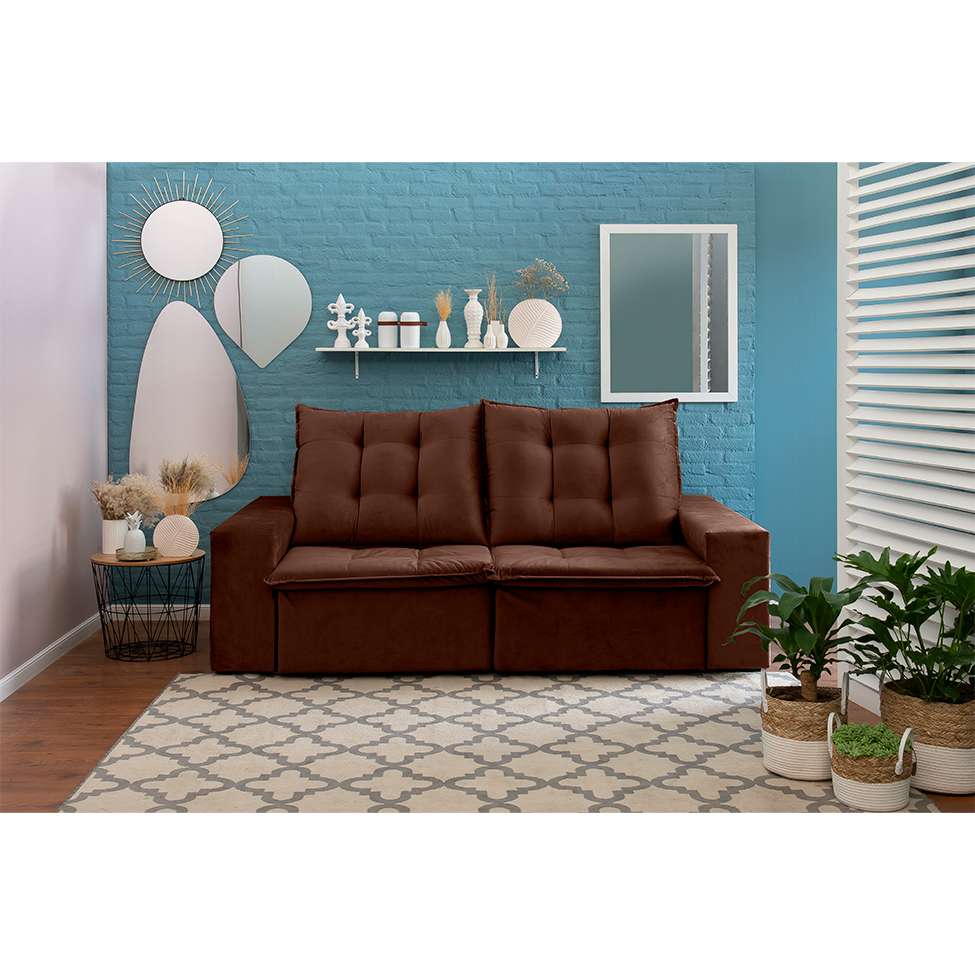 [OUTLET] Sofá 3 Lugares Retrátil e Reclinável Luther Veludo Marrom 220 cm