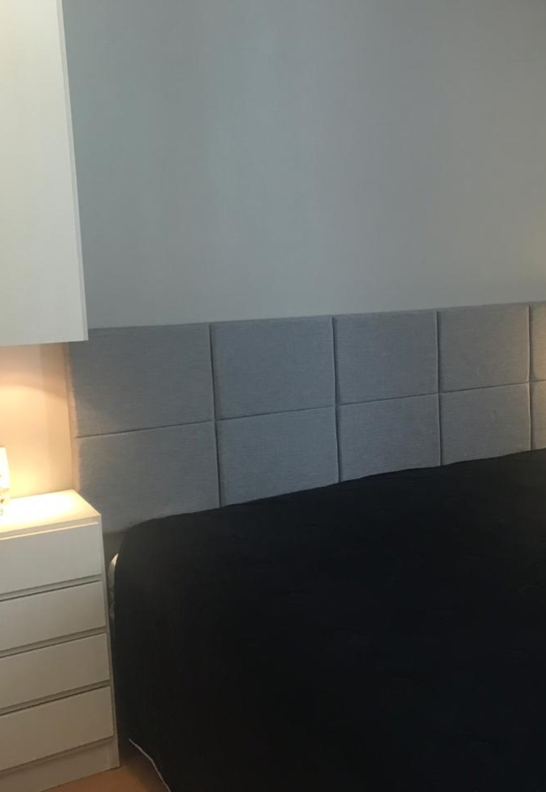 Cabeceira Estofada Casal 10 Blocos Não é Segredo Linho Cinza Vazado 140x60