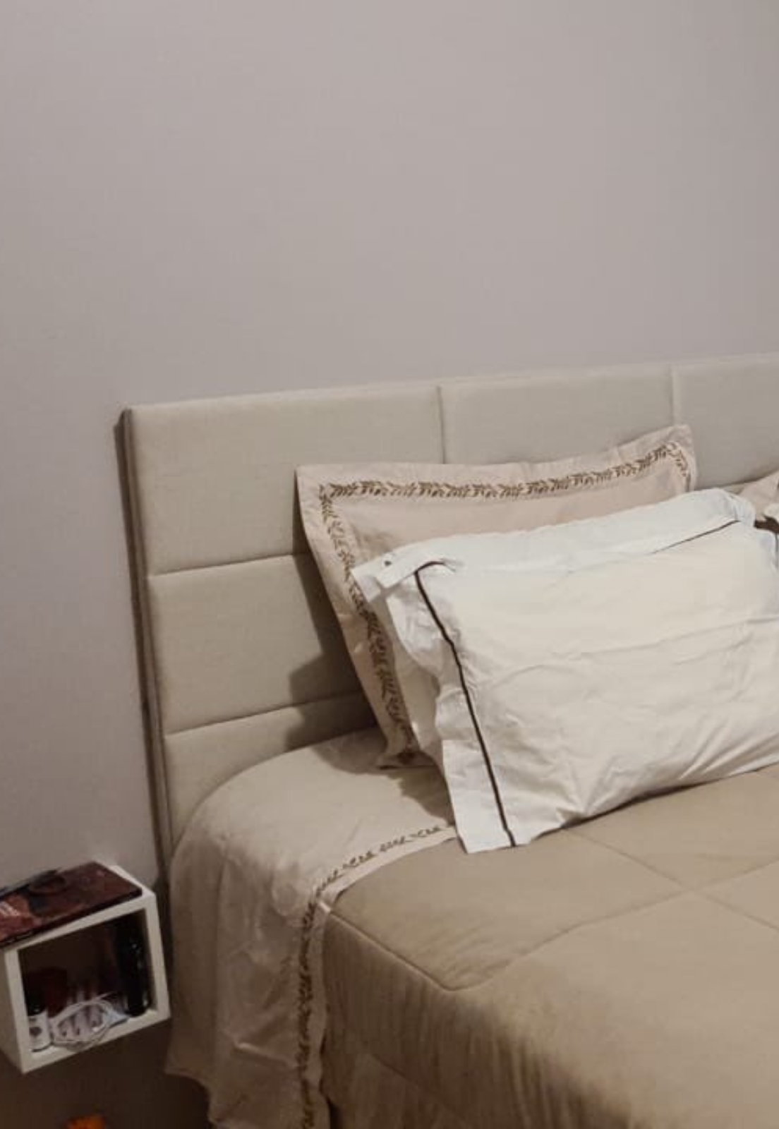 Cabeceira Estofada Casal 12 Blocos Não é Segredo Linho Cru 140x90