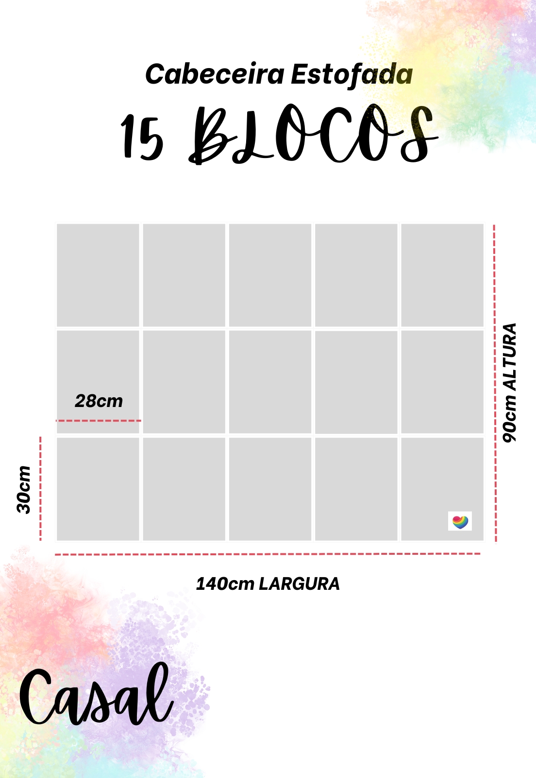 Cabeceira Estofada Casal 15 Blocos Não é Segredo Suede Animale Marrom Claro 140x90