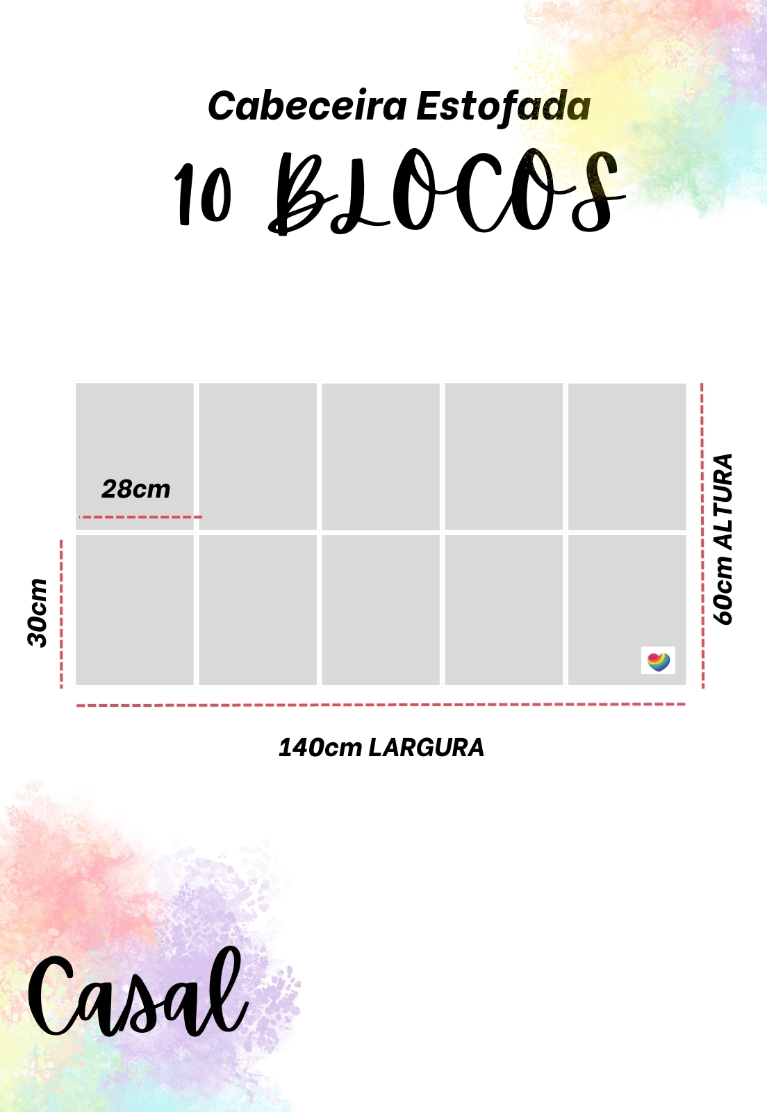Cabeceira Estofada Casal 6 Blocos Não é Segredo 140x60 NS6BC06TSM