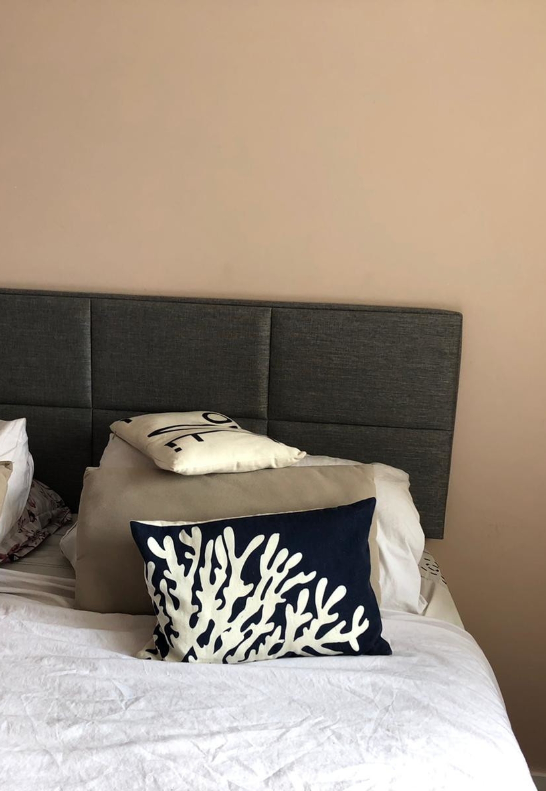 Cabeceira Estofada Casal 8 Blocos Não é Segredo Linho Cinza Vazado 140x60