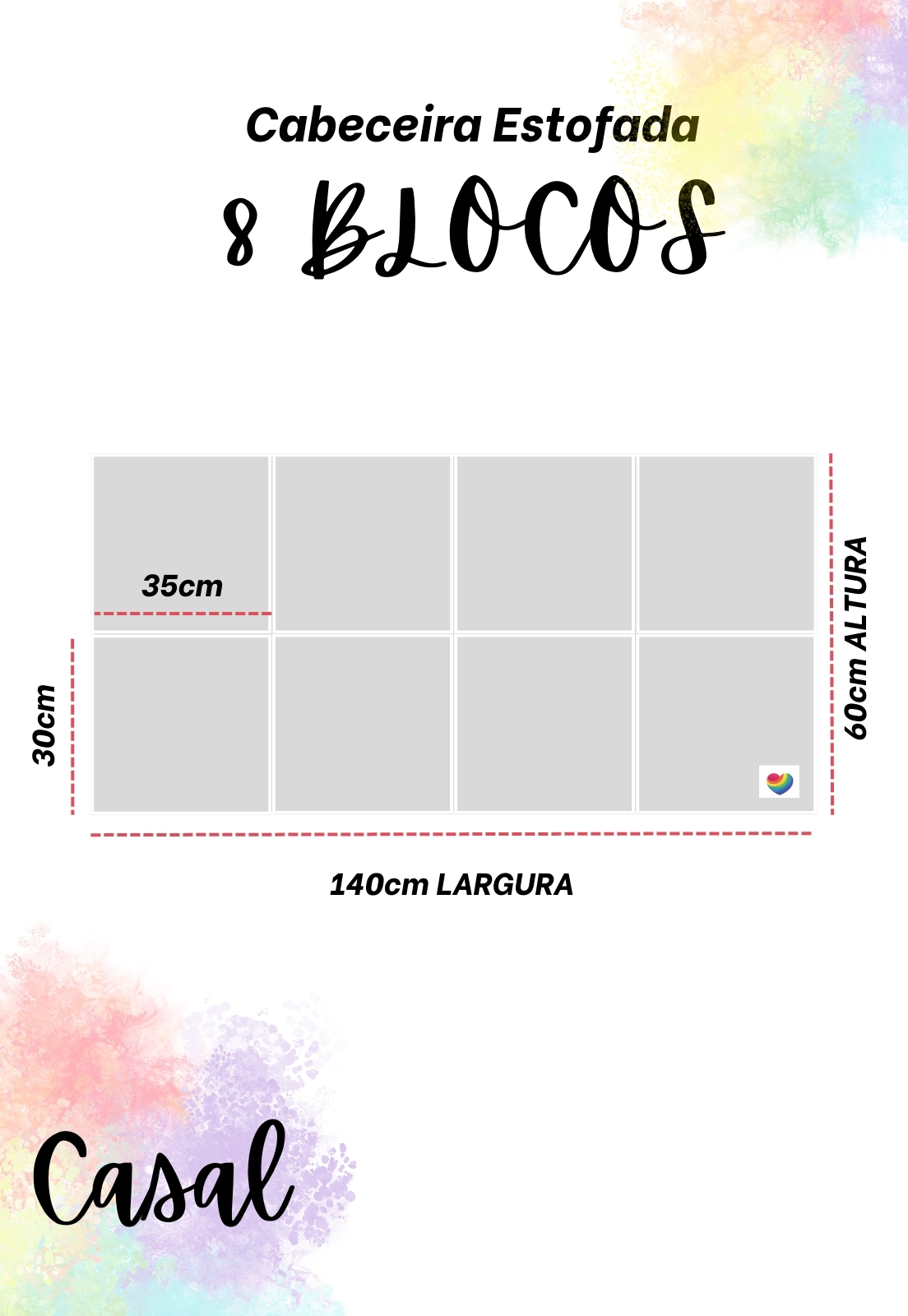 Cabeceira Estofada Casal 8 Blocos Não é Segredo Suede Liso Marrom Escuro 140x60
