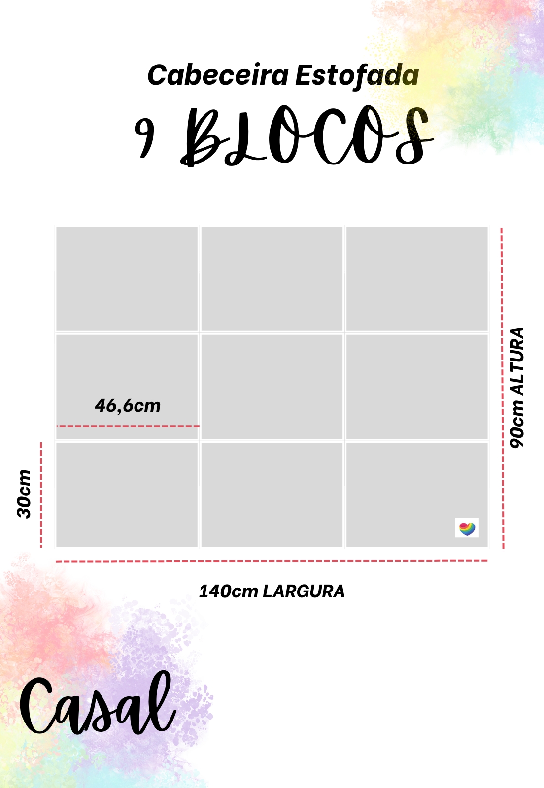 Cabeceira Estofada Casal 9 Blocos Não é Segredo Linho Marrom Claro 140x90