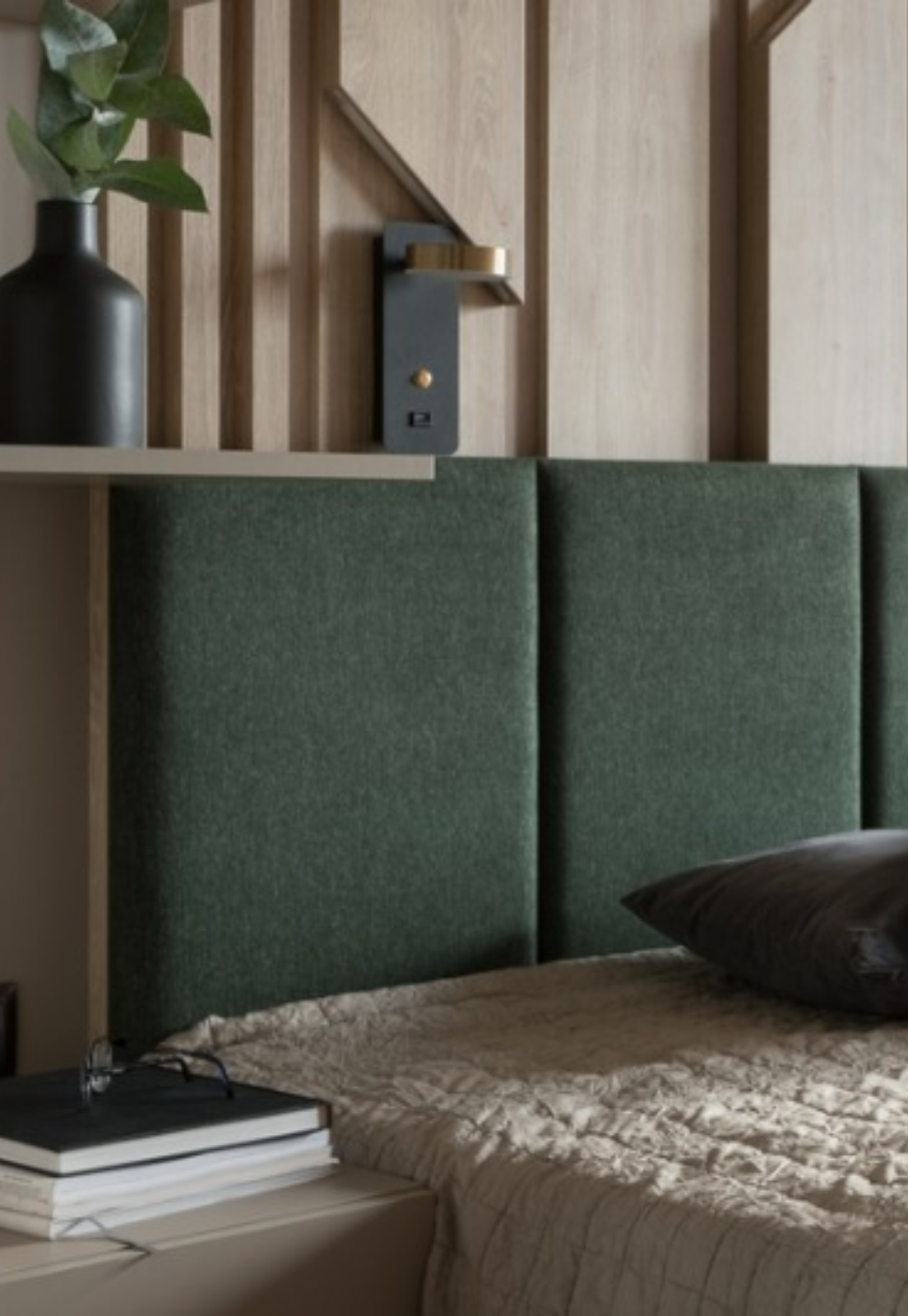 Cabeceira Estofada Queen 8 Blocos Não é Segredo Suede Liso Verde 160x60