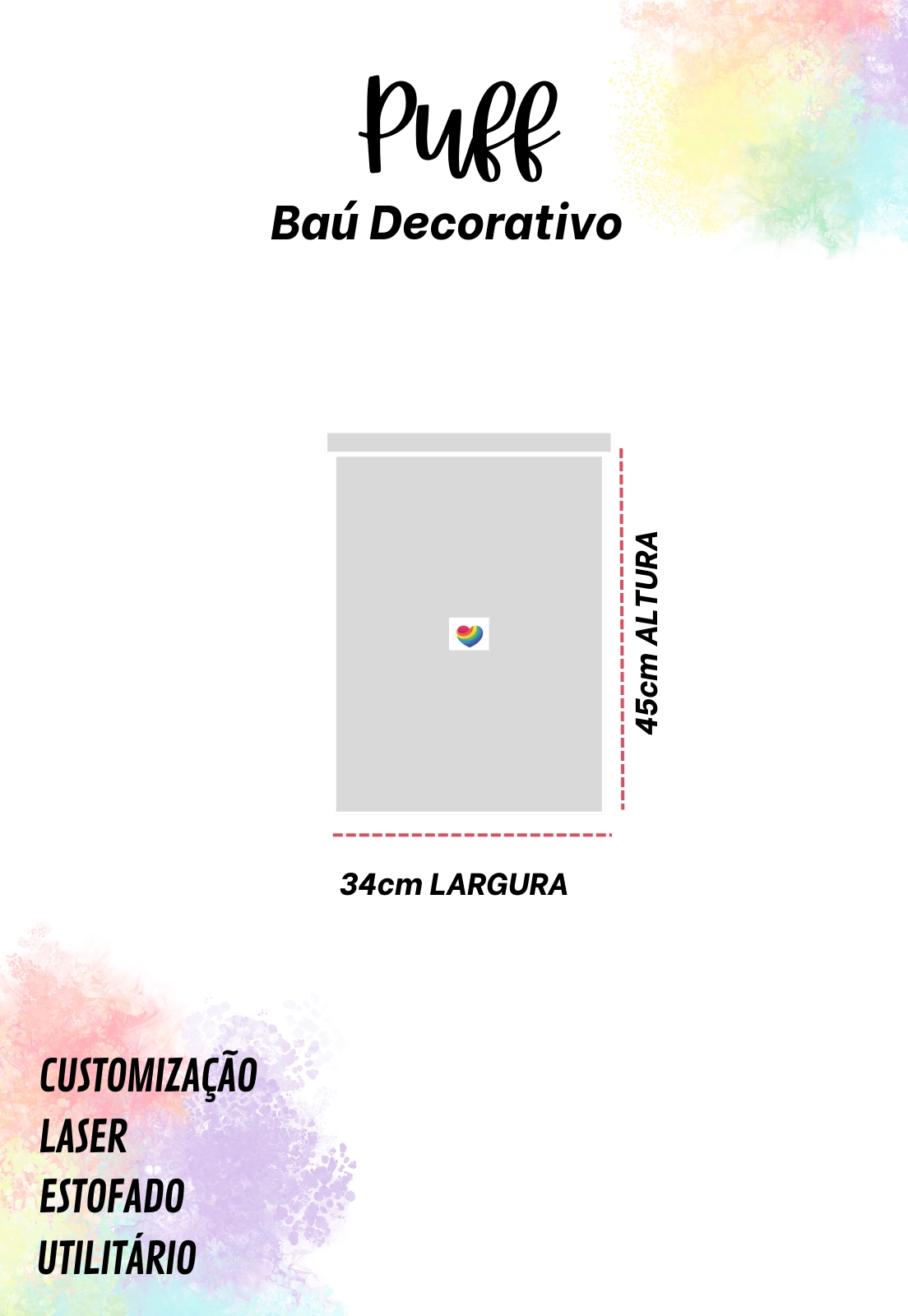 Puff Baú Não é Segredo Moto Linho Marrom Mesclado NS0503