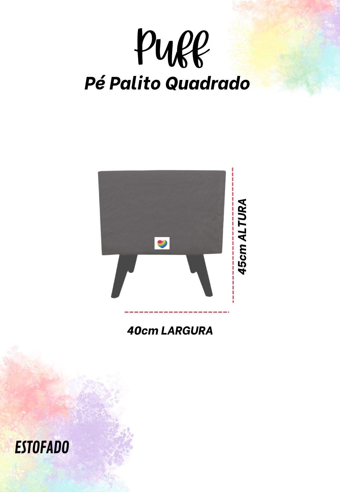 Puff Pé Palito Quadrado Não é Segredo Suede Liso Marrom Claro 40x45