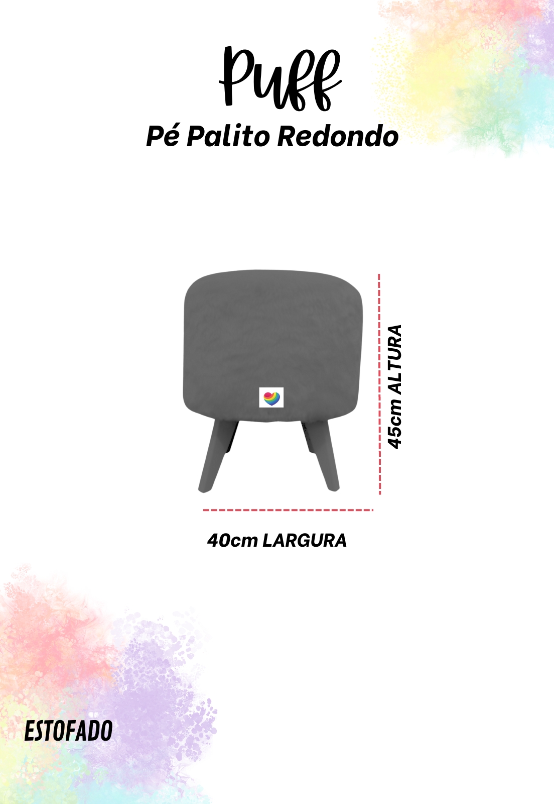 Puff Pé Palito Redondo Não é Segredo Astracan Pelúcia Roxo 40x45