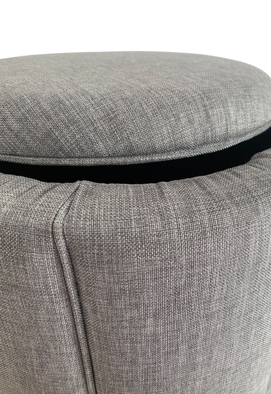 Puff Redondo Baú Não é Segredo Debrum Linho Cinza 40x45 NS0606