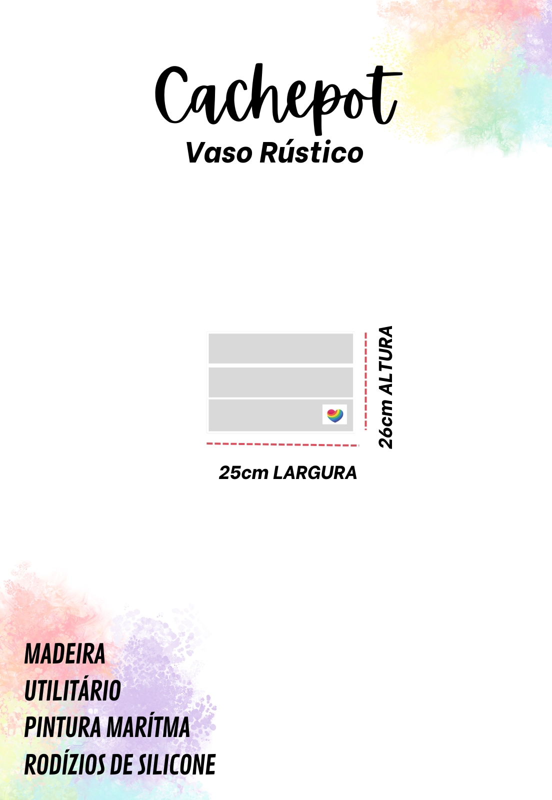 Vaso Madeira Rústico Não é Segredo Branco Rodinha 25x26