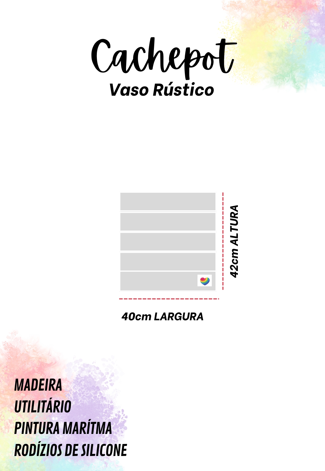 Vaso Madeira Rústico com Borda Não é Segredo Marrom Rodinha 40x42
