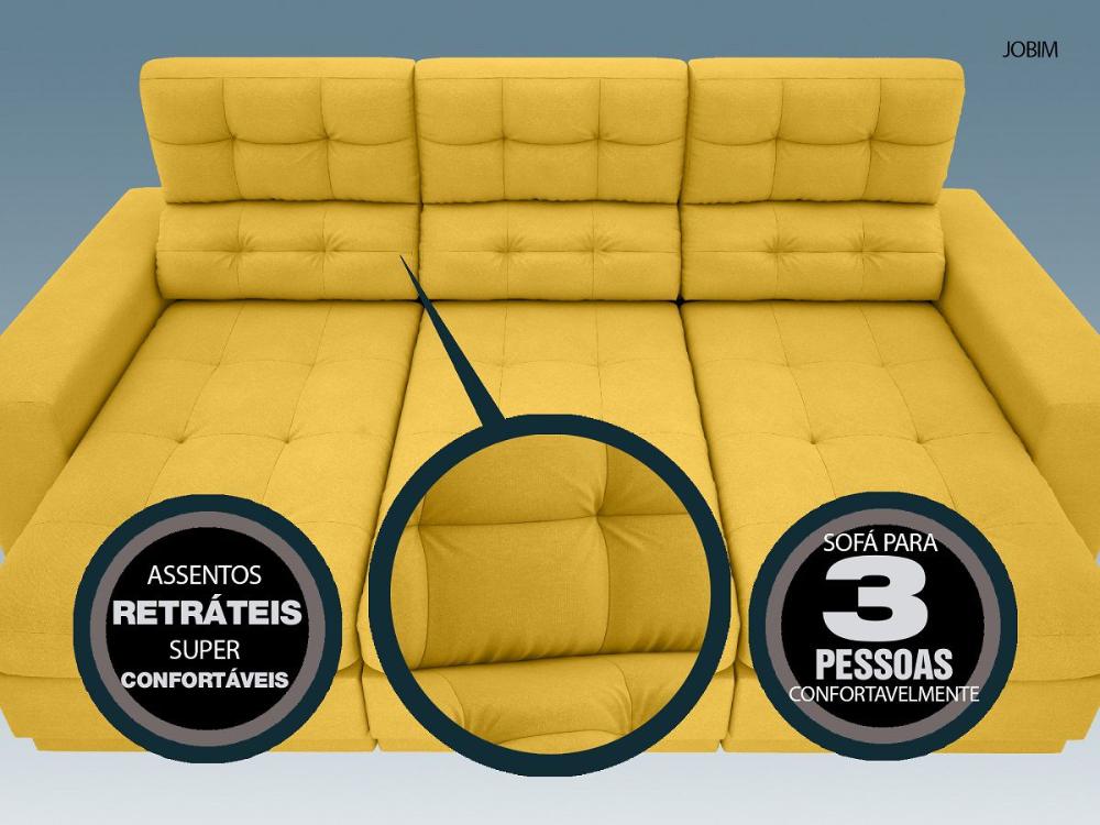 Sofá 3 Lugares Net Jobim Assento Retrátil e Reclinável Canario 2,05m (L)