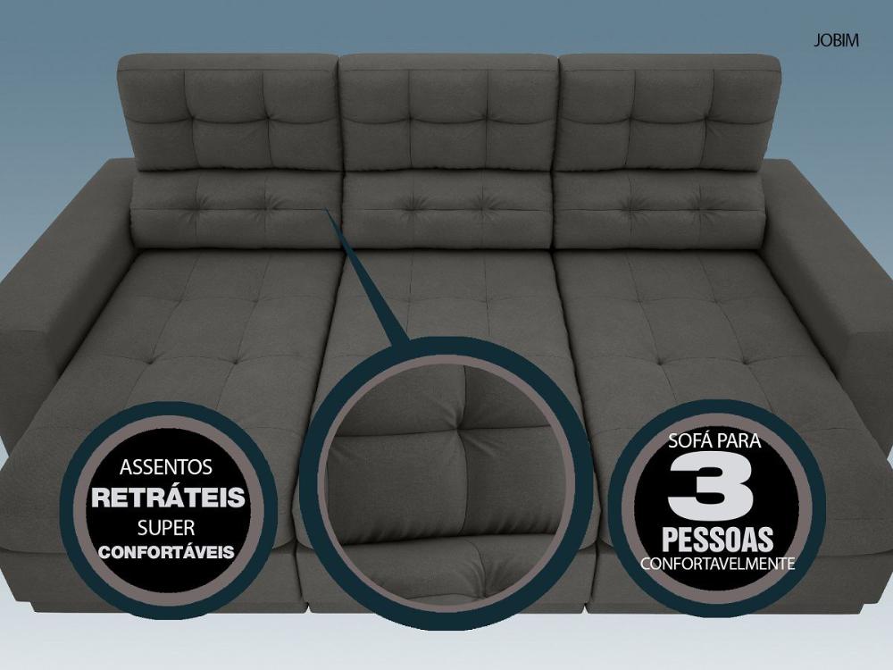Sofá 3 Lugares Net Jobim Assento Retrátil e Reclinável Cinza 2,05m (L)