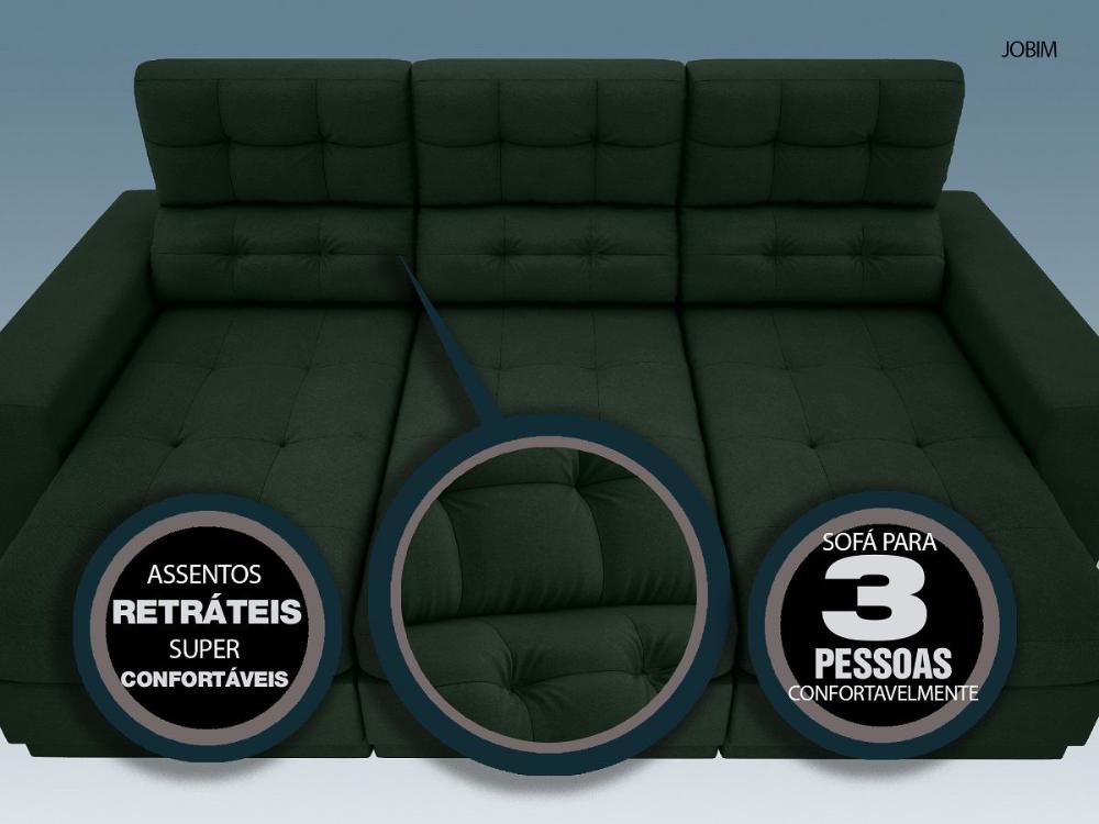 Sofá 3 Lugares Net Jobim Assento Retrátil e Reclinável Verde 2,05m (L)