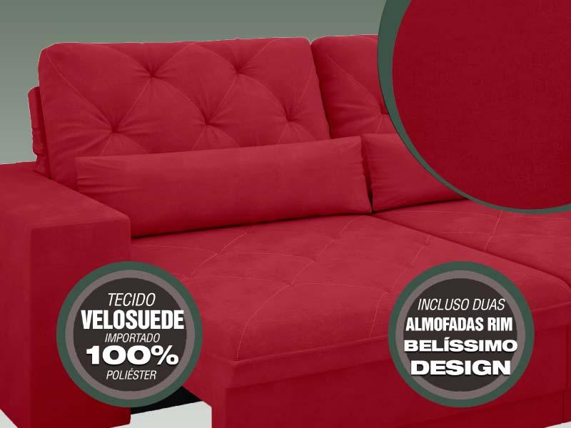 Sofá 3 Lugares Net Royale Assento Retrátil e Reclinável 2,00m (L) Vermelho – NETSOFAS