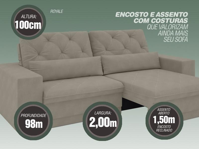 Sofá 3 Lugares Net Royale Assento Retrátil e Reclinável Areia 2,00m (L)