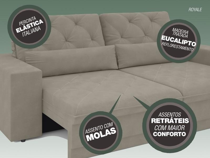 Sofá 3 Lugares Net Royale Assento Retrátil e Reclinável Areia 2,00m (L)