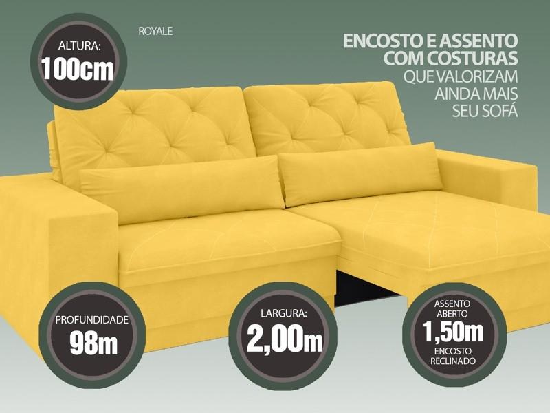 Sofá 3 Lugares Net Royale Assento Retrátil e Reclinável Canário 2,00m (L)