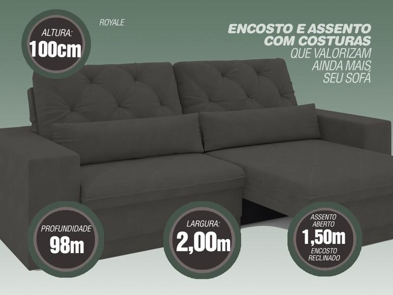 Sofá 3 Lugares Net Royale Assento Retrátil e Reclinável Cinza 2,00m (L)