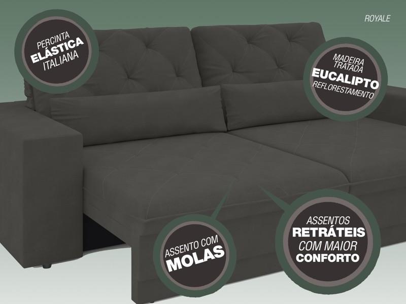 Sofá 3 Lugares Net Royale Assento Retrátil e Reclinável Cinza 2,00m (L)