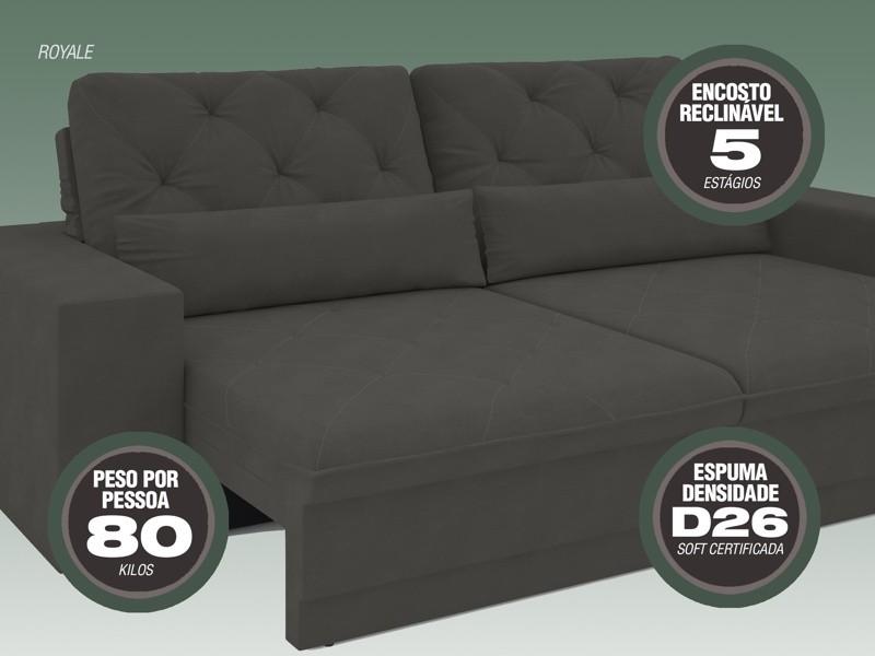Sofá 3 Lugares Net Royale Assento Retrátil e Reclinável Cinza 2,00m (L)