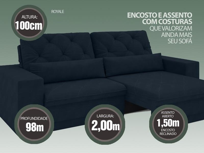 Sofá 3 Lugares Net Royale Assento Retrátil e Reclinável Petróleo 2,00m (L)