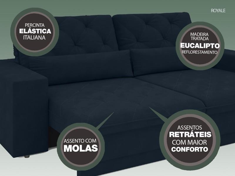 Sofá 3 Lugares Net Royale Assento Retrátil e Reclinável Petróleo 2,00m (L)